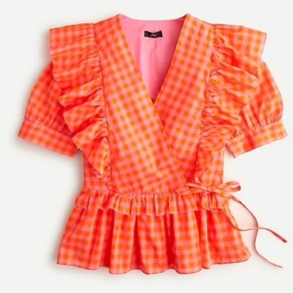 J. CREW ORANGE AND PINK CROSSBODY BLOUSE - Picture 1 of 6